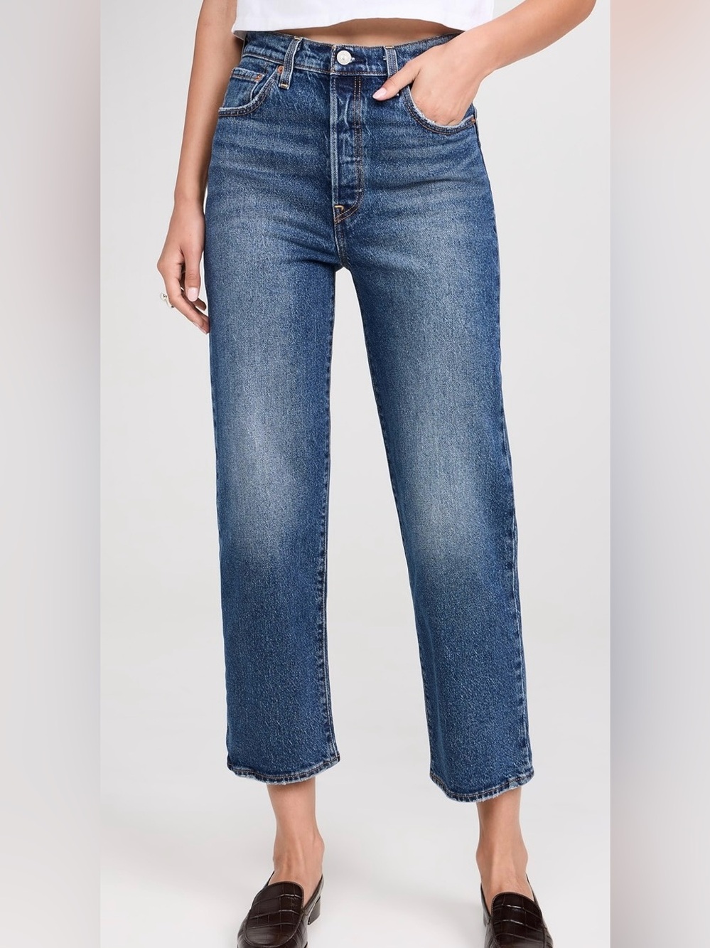 Levi's Medium Wash Ribcage Straight Leg Ankle Jeans - Size 32/14
